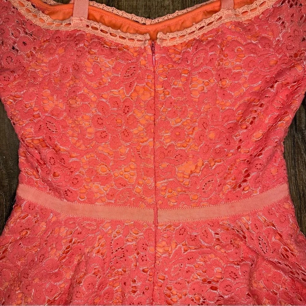 INA Orange Eyelet Lace Crochet Peplum Cold Shoulder Blouse Top - Image 4