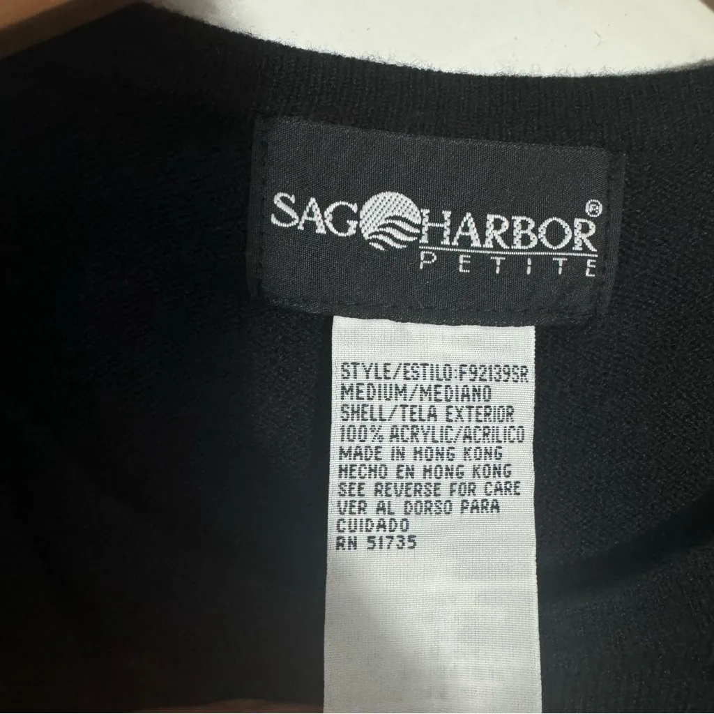 NWT Sag‎ Harbor Cardigan With Built In Tank With Beads Black Size Medium Petite - Image 5