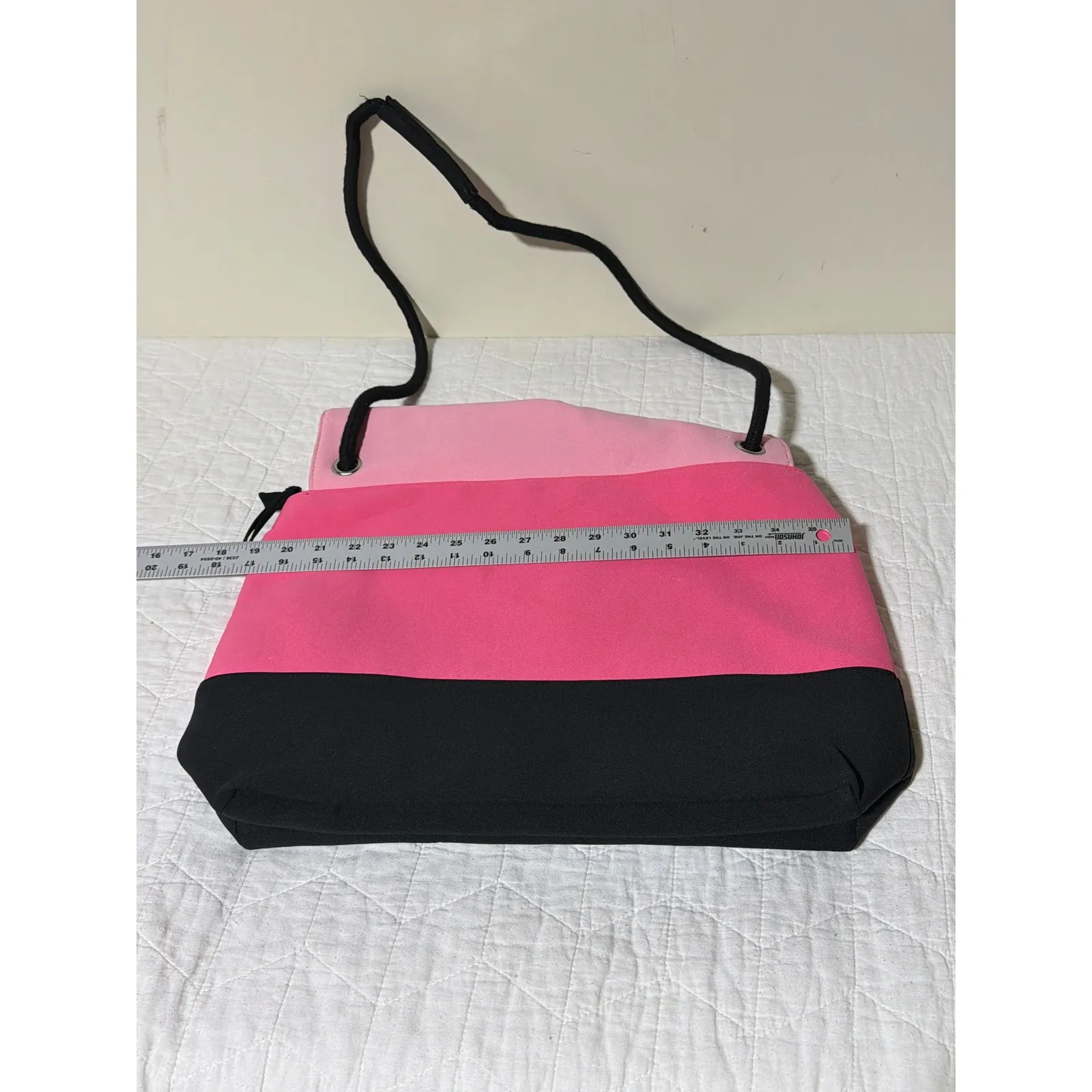Victoria's Secret Pink Black Colorblock Foldover Drawstring Backpack Bag - Image 5