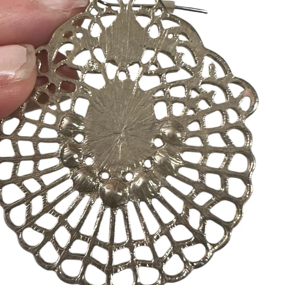 Filigree Look Silver Dangle Earrings Neutral Color Palate Y2K statement jewelry Orange - Image 8