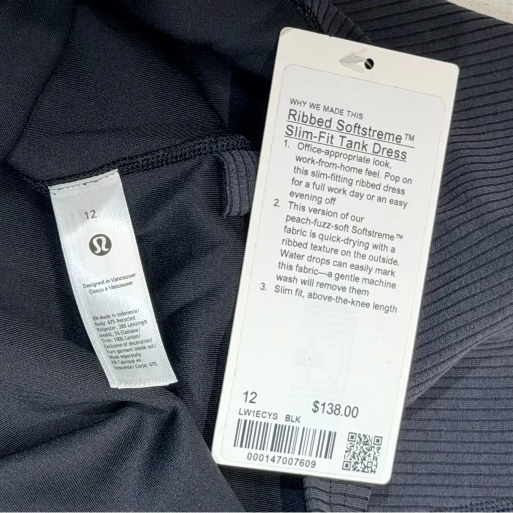 Lululemon Dress Women 12 Black Bodycon Ribbed Softstreme Slim Fit Tank Mini NWT - Image 5