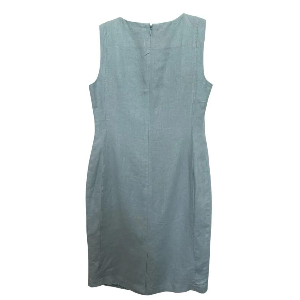 Talbots Size 4P Blue Pure Irish Linen Sleeveless Sheath Dress Zip Lined Classic - Image 2