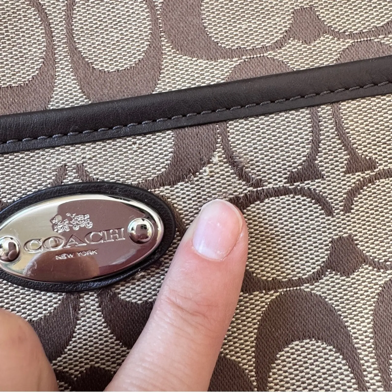 Coach Brown Tan Signature Canvas Crossbody Bag Handbag Purse Leather Trim - Image 3