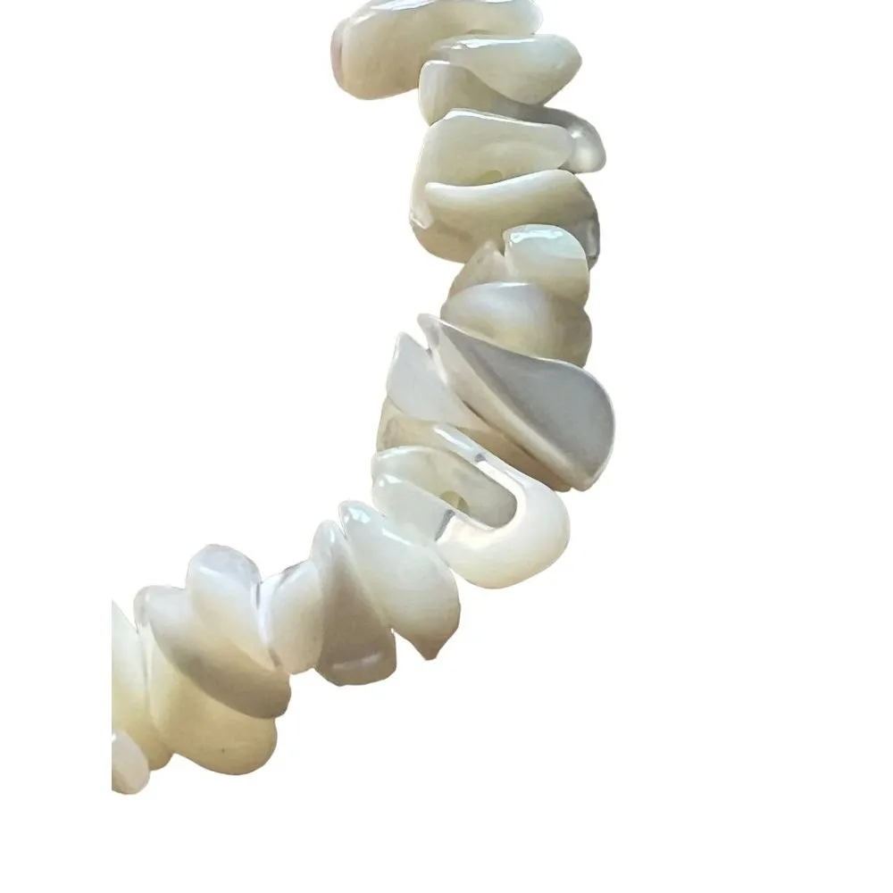 Sterling Silver Mother of Pearl Chip Bracelet Stretch toggle Clasp 7.5" - Image 2