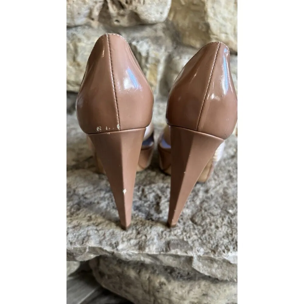 SERGIO ROSSI Gold Leather Satin Peep Toe Platform Stiletto Pumps High 38 Or 7.5 - Image 10