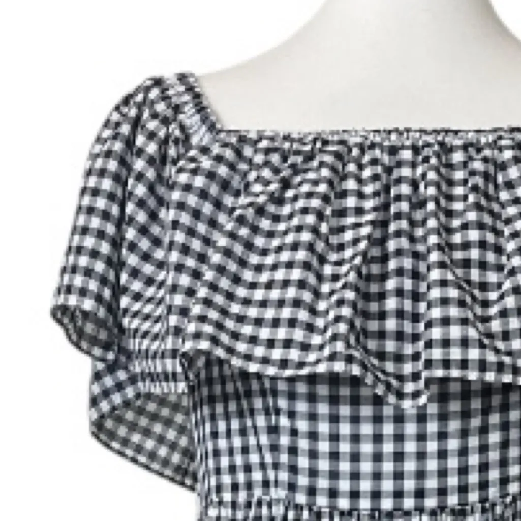 Chelsea28 New Maxi Dress Off Shoulder Ruffle Black White Gingham Women’s Size 4 - Image 9