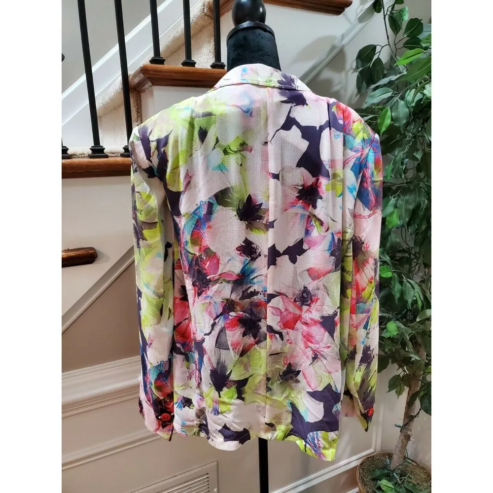 Bloomingdale's Basler Floral Polyester Long Sleeve Single Breasted Blazer 52/3X Size undefined - Image 7