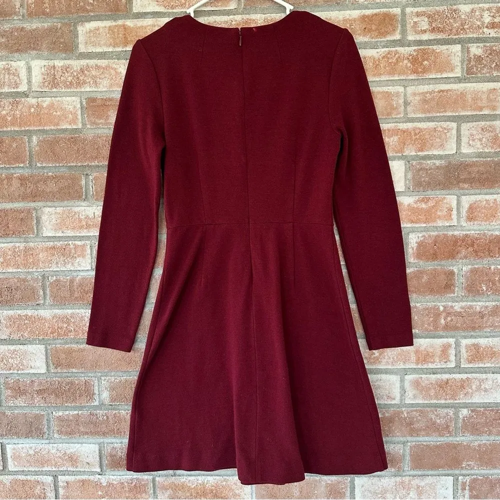 Madewell Long Sleeve Fit Flare Dress Women’s 6 Maroon Red Short - Image 7