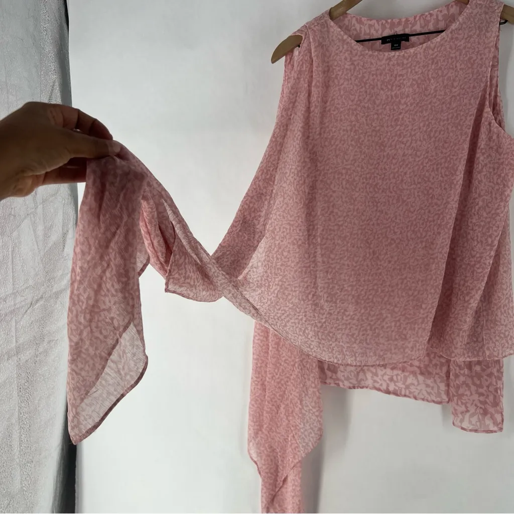 H by Halston Pink Abstract Print Chiffon Layered Blouse Side Tie Sleeveless Top - Image 6