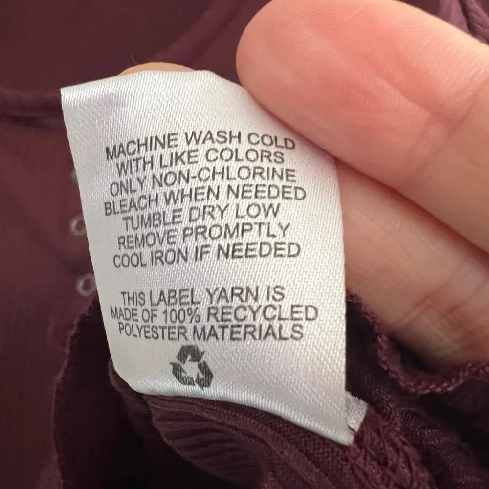 Pink Rose LARGE Burgundy Red Crop Top Shirt Short Sleeve Henley - Image 8