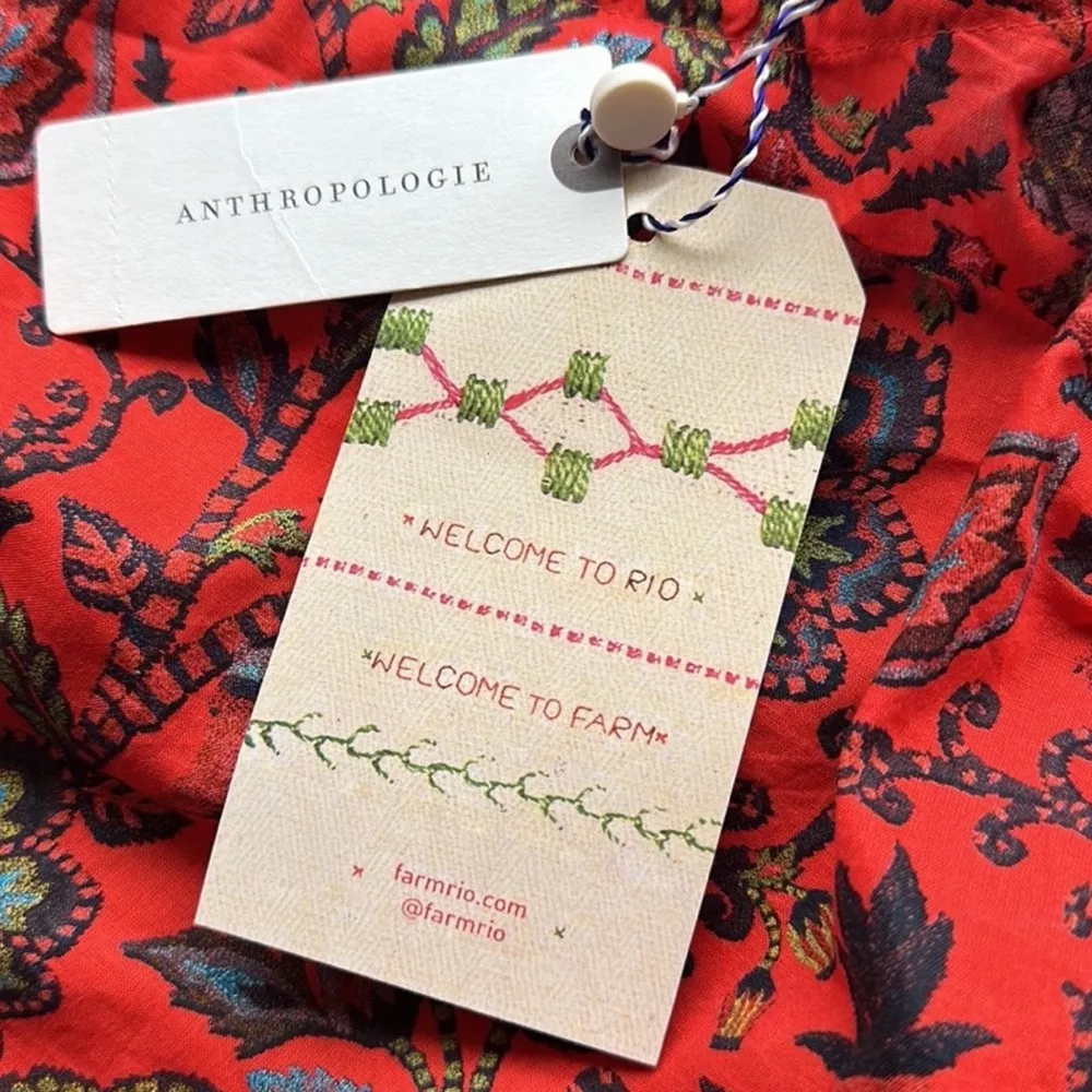 Farm Rio x Anthropologie One Shoulder Crop Top Puff Sleeve in Red Motif NWT $158 - Image 13