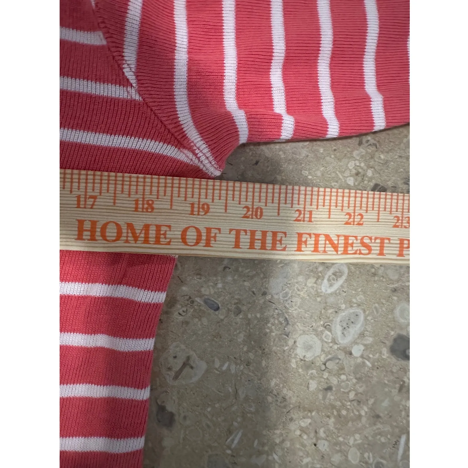 LLBean Striped Quarter Zip Pullover Sweatshirt Coral White Cotton Women's Med Pink - Image 9