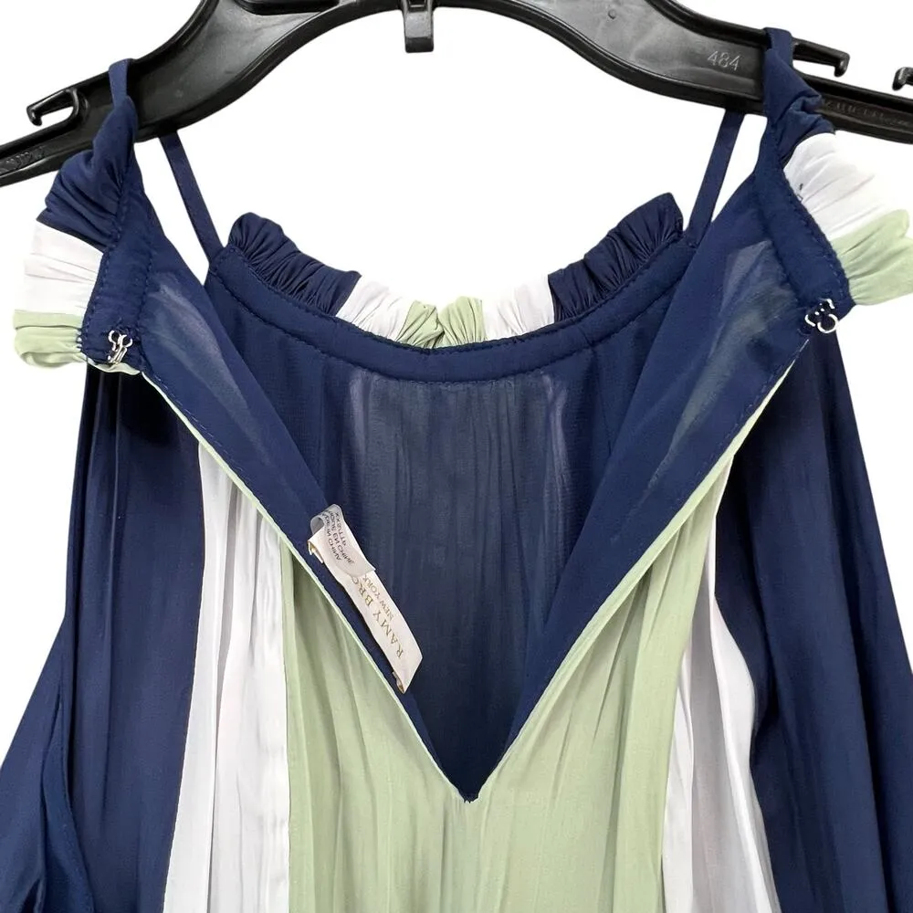 Ramy Brook Kat Mini Dress XXS Blue White Sage Color Block High Neck Breezy Boho - Image 4