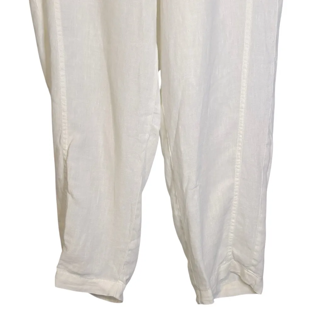 J. Jill Love Linen Ivory White Ankle Cropped Pants Drawstring Elastic Waist M‎ Size M - Image 3