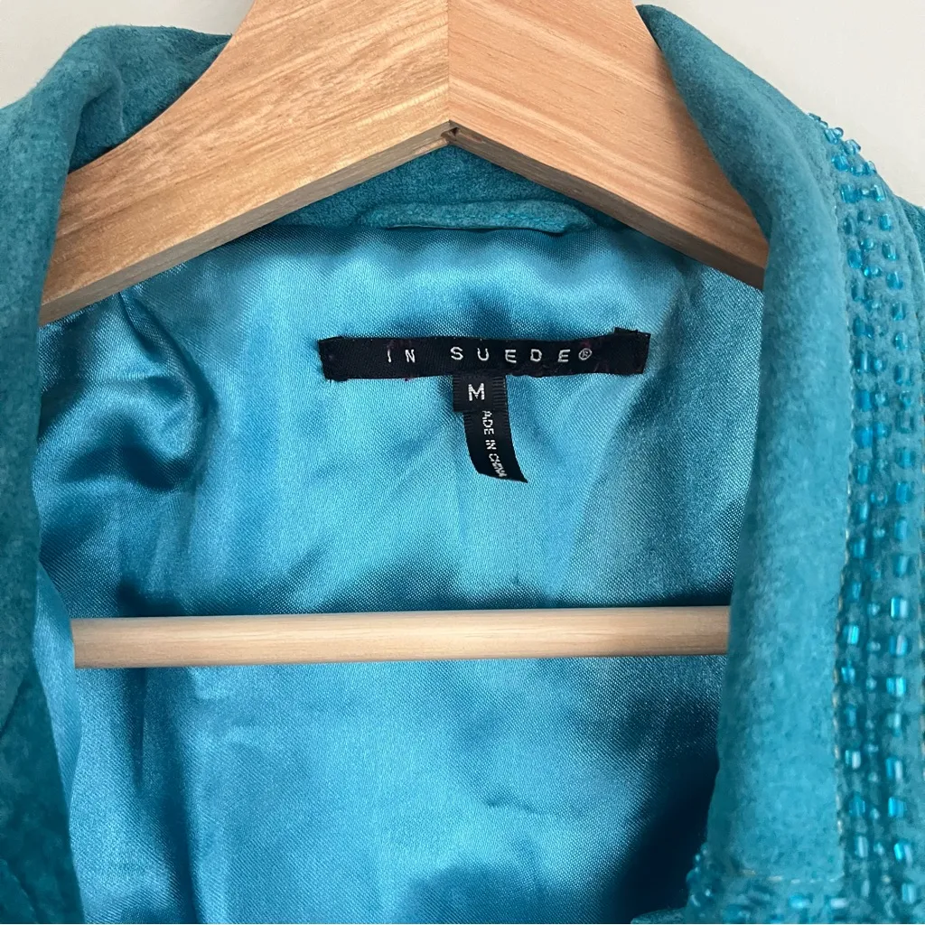 Vintage In Suede Teal Blue 100% Leather Jacket Size Medium - Image 5