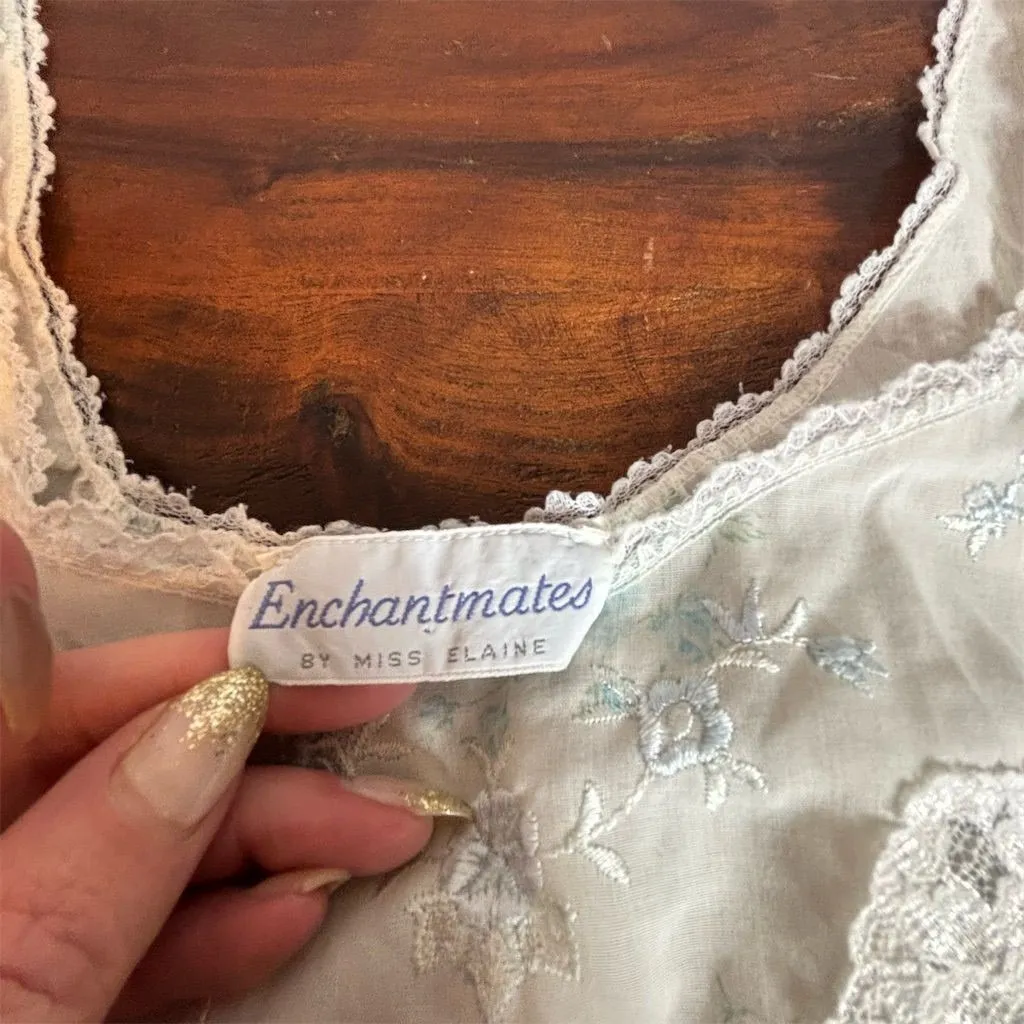 Vintage Eileen West Women's Babydoll Nightgown M Blue Floral Lace Trim Size M - Image 3