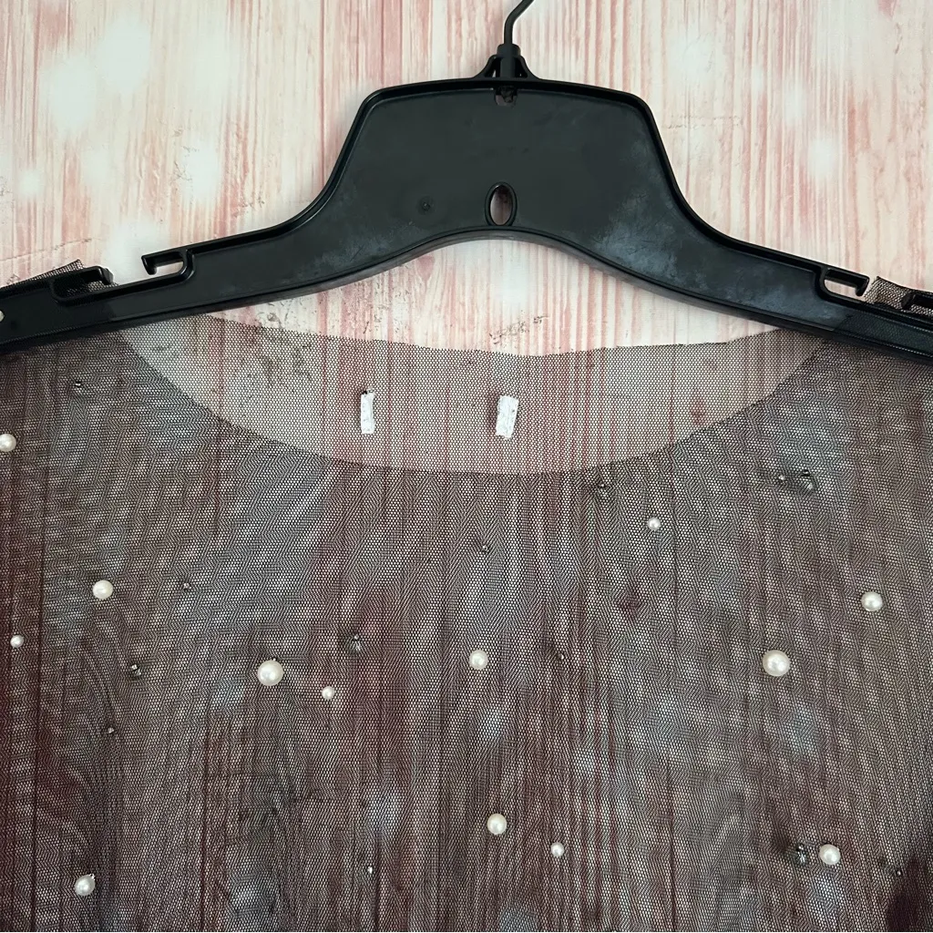 Unbranded Black Sheer Pearl Mesh Crop Top OS - Image 4