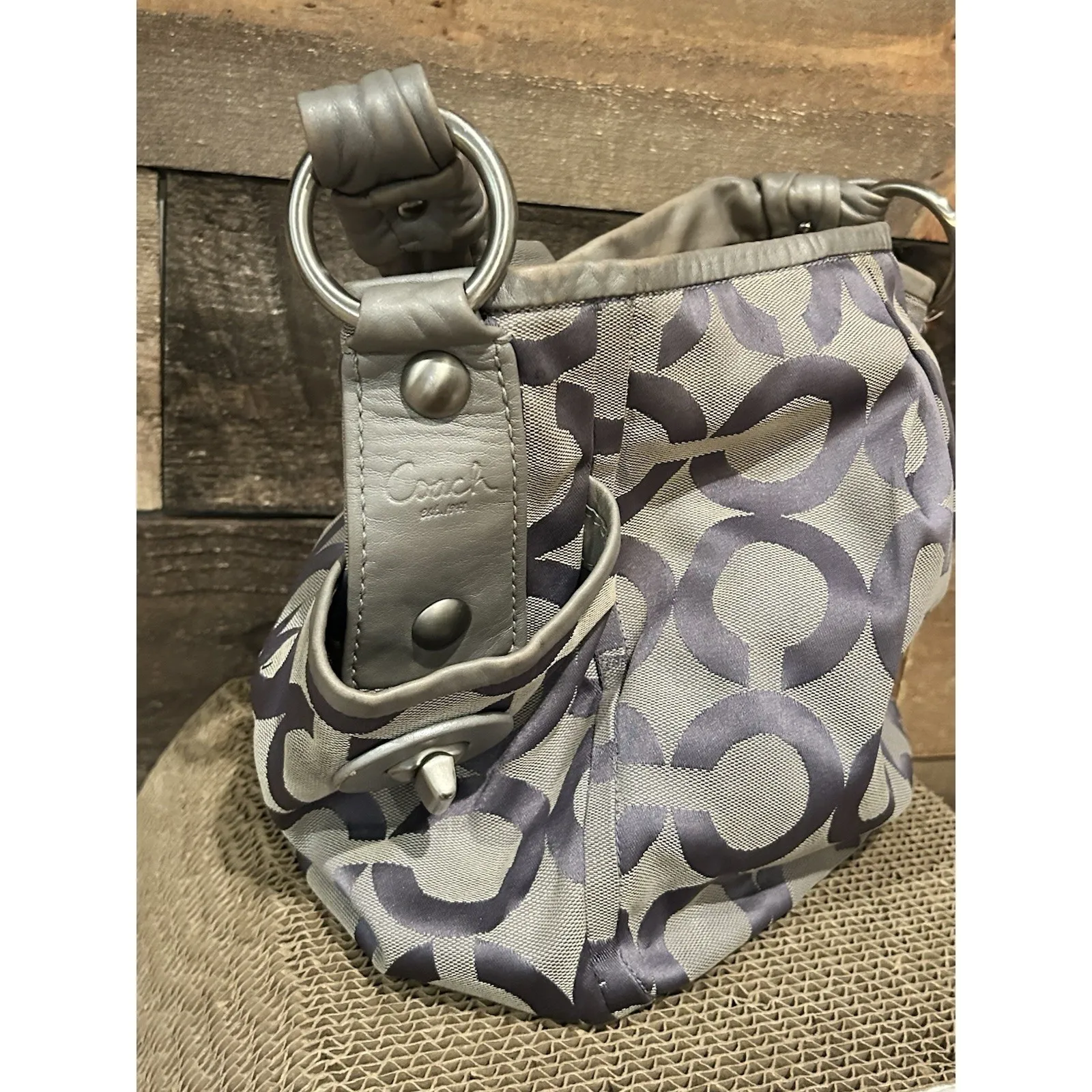 COACH Signature‎ Large Monogram Purple/gray Jacquard Canvas  Hobo Tote Bag 13427 - Image 3