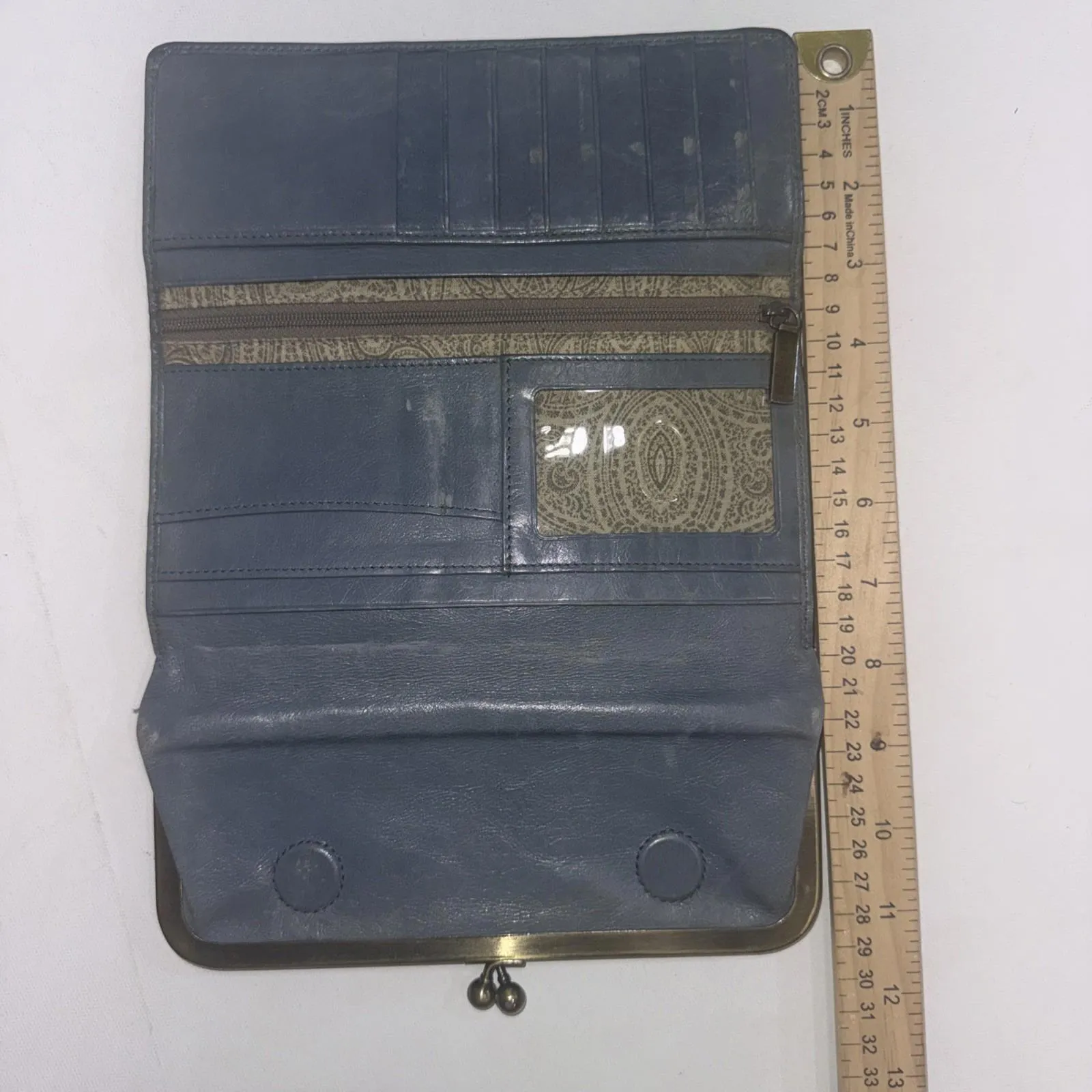 Vintage Y2K Hobo Embossed Leather Teal Carry All Clutch Equestrian Rachel Wallet Green - Image 3