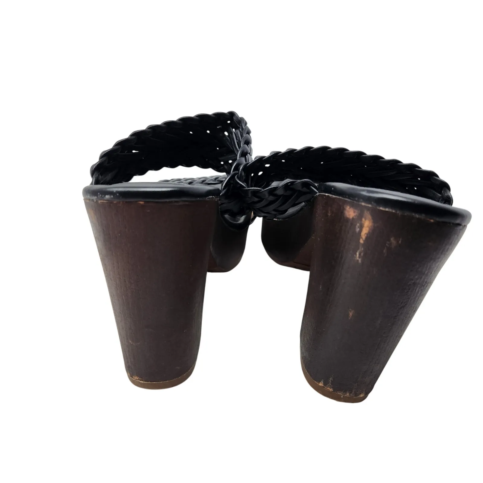 Report Black Leather Chunky Woven Strap Slip On Block Heeled Sandals Size 7.5 - Image 6