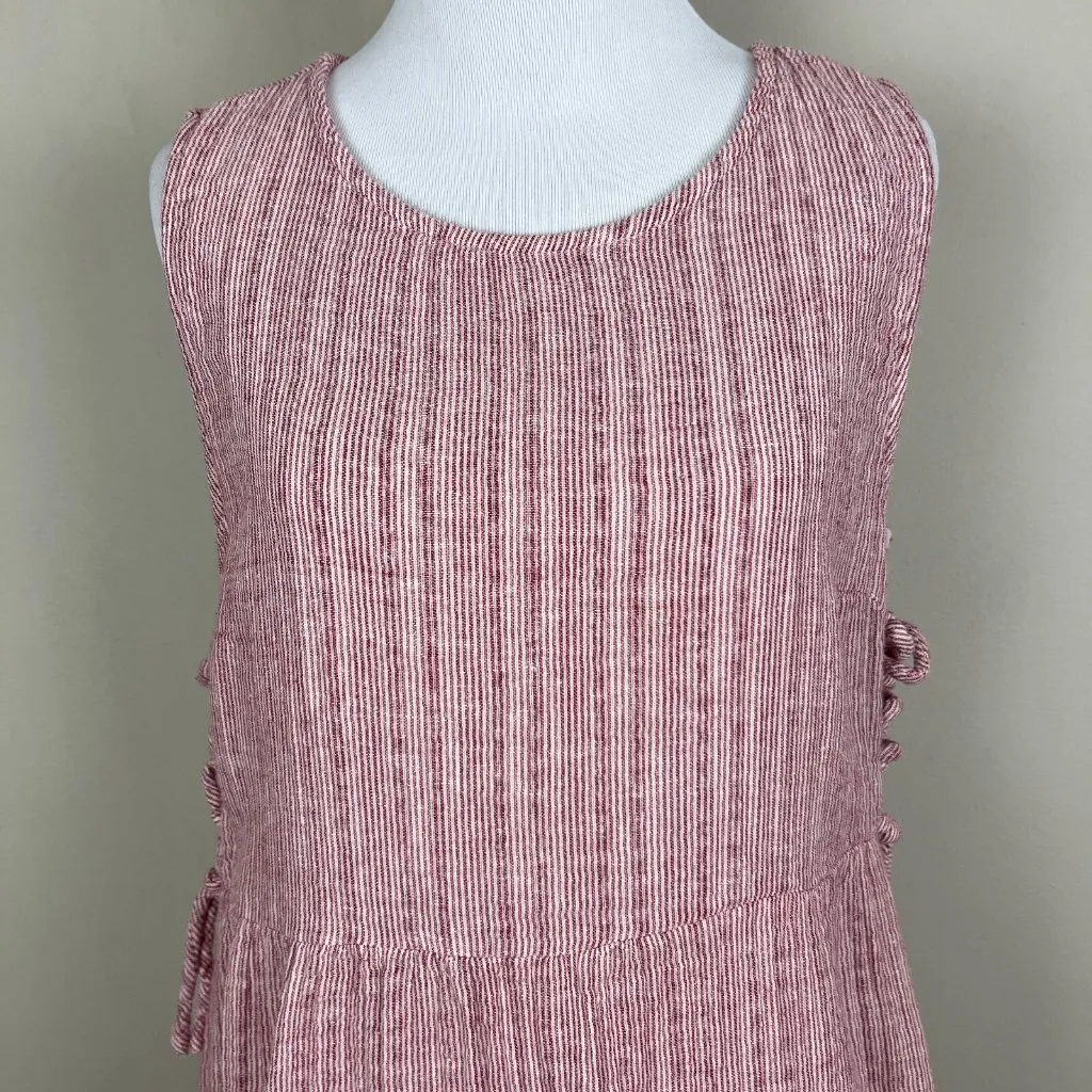 4 Our Dreamers Dress Womens L Red Stripe Linen Cotton A - Image 5