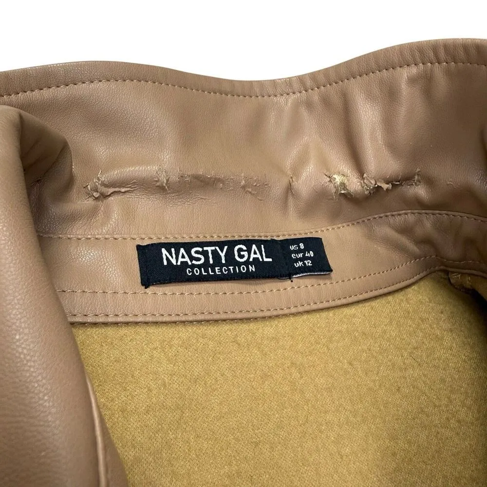NASTY GAL Dress M(8) Faux Leather Knee Length Shirt Button Down Color Block READ - Image 6