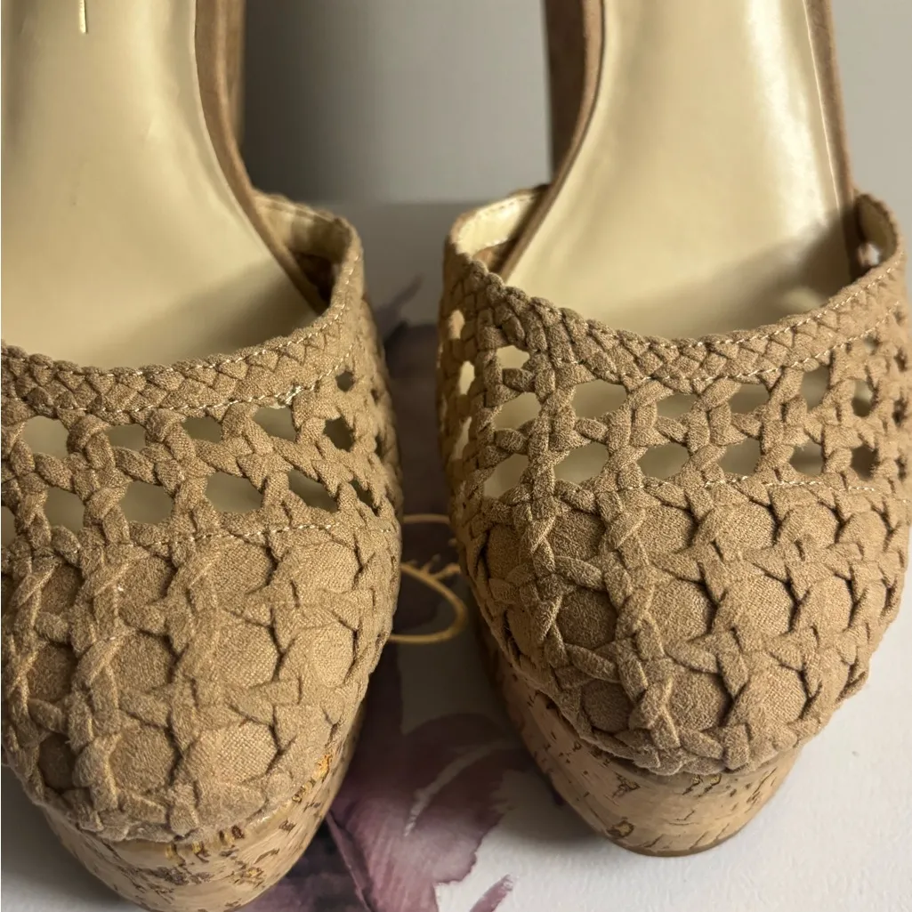 JESSICA SIMPSON Womens Beige 2 Cork-Like Wedge Woven Cut Out Marshela - Image 3