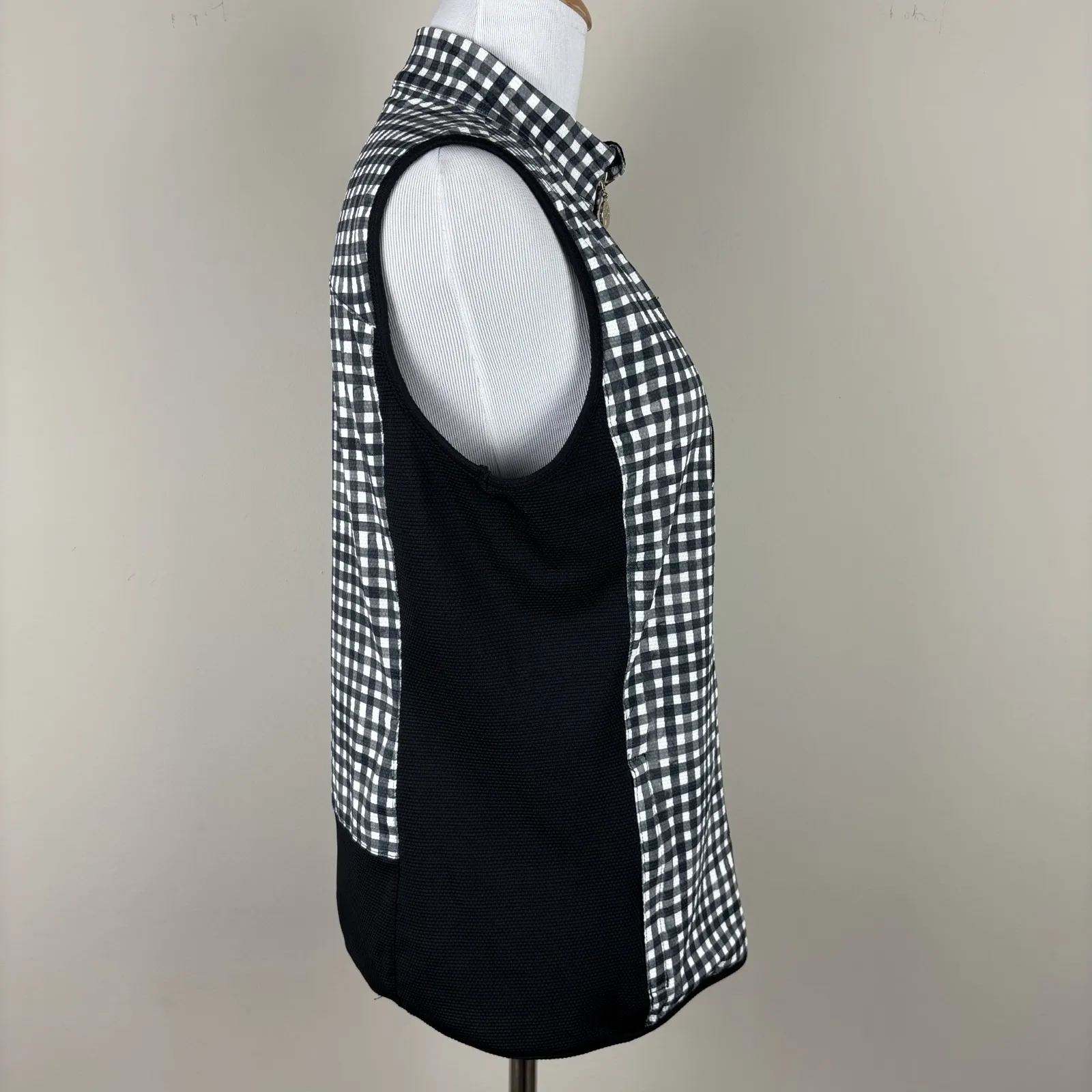 Stella Parker Vest Women XS Black White Gingham Full Zip Stretch Mock Neck UPF‎ - Image 6