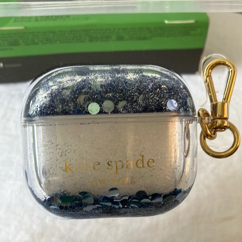 Kate Spade: Blue Glitter AirPods Case- Gen 3- Gold Tone - Image 7