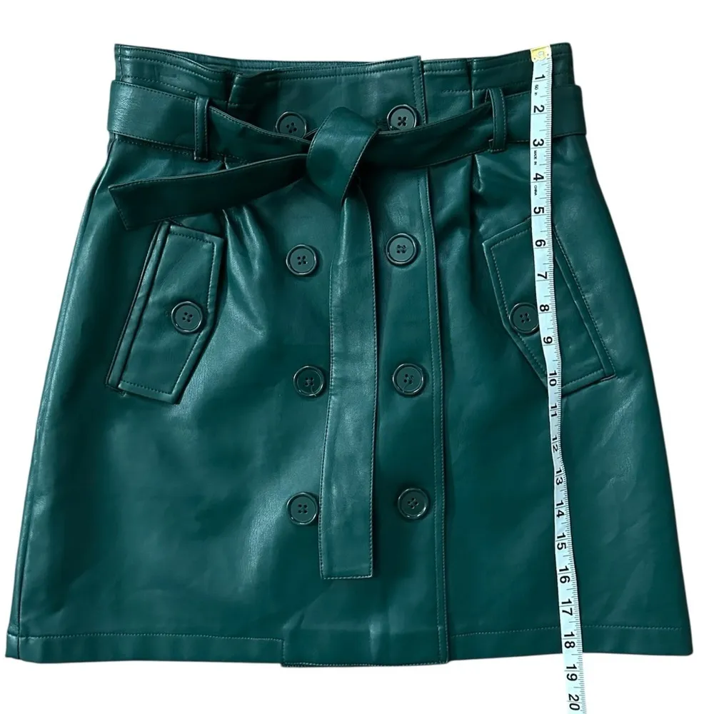Forever 21 Faux Leather Wrap Belted Mini Skirt Green Size Medium - Image 8