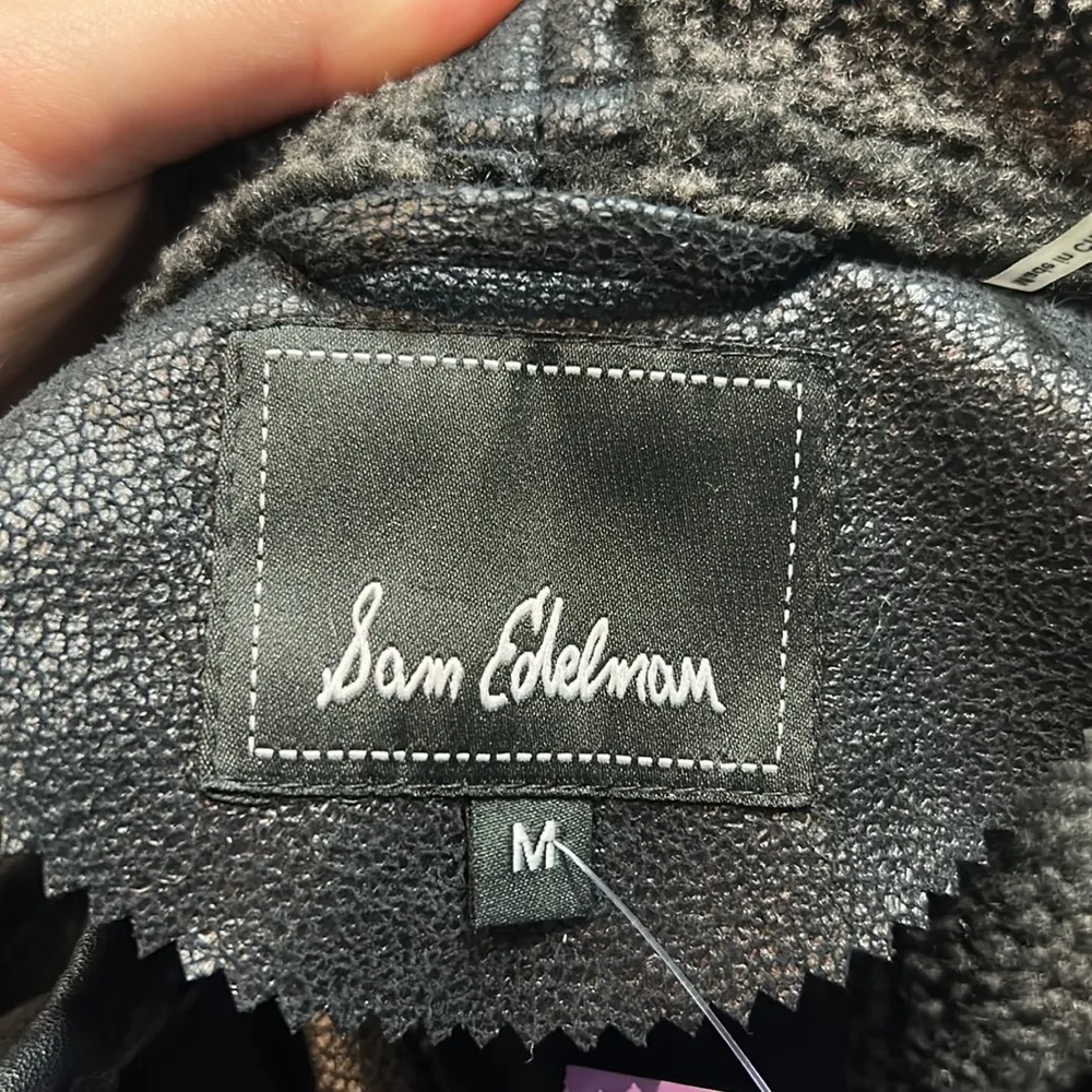 Sam Edelman Hooded Faux Leather Shearling Coat Jacket M - Image 3