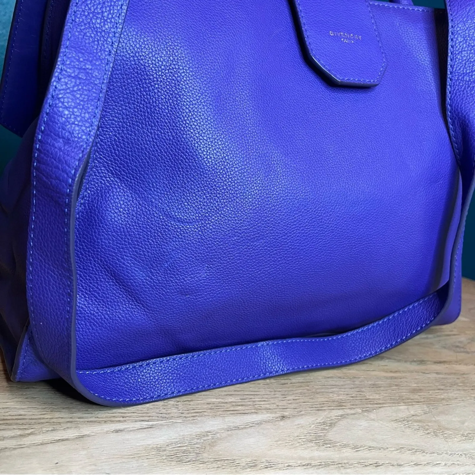 Givenchy Obsedia Medium Flap Pebbled Calfskin Satchel Purse Bag Concord Purple - Image 4