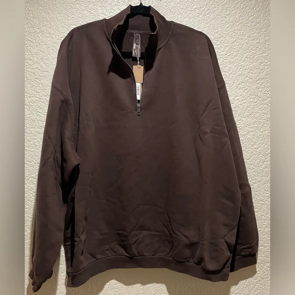 Skims NWT Boyfriend Fleece Slouchy Half Zip Pullover Expresso Color Size M - Image 4