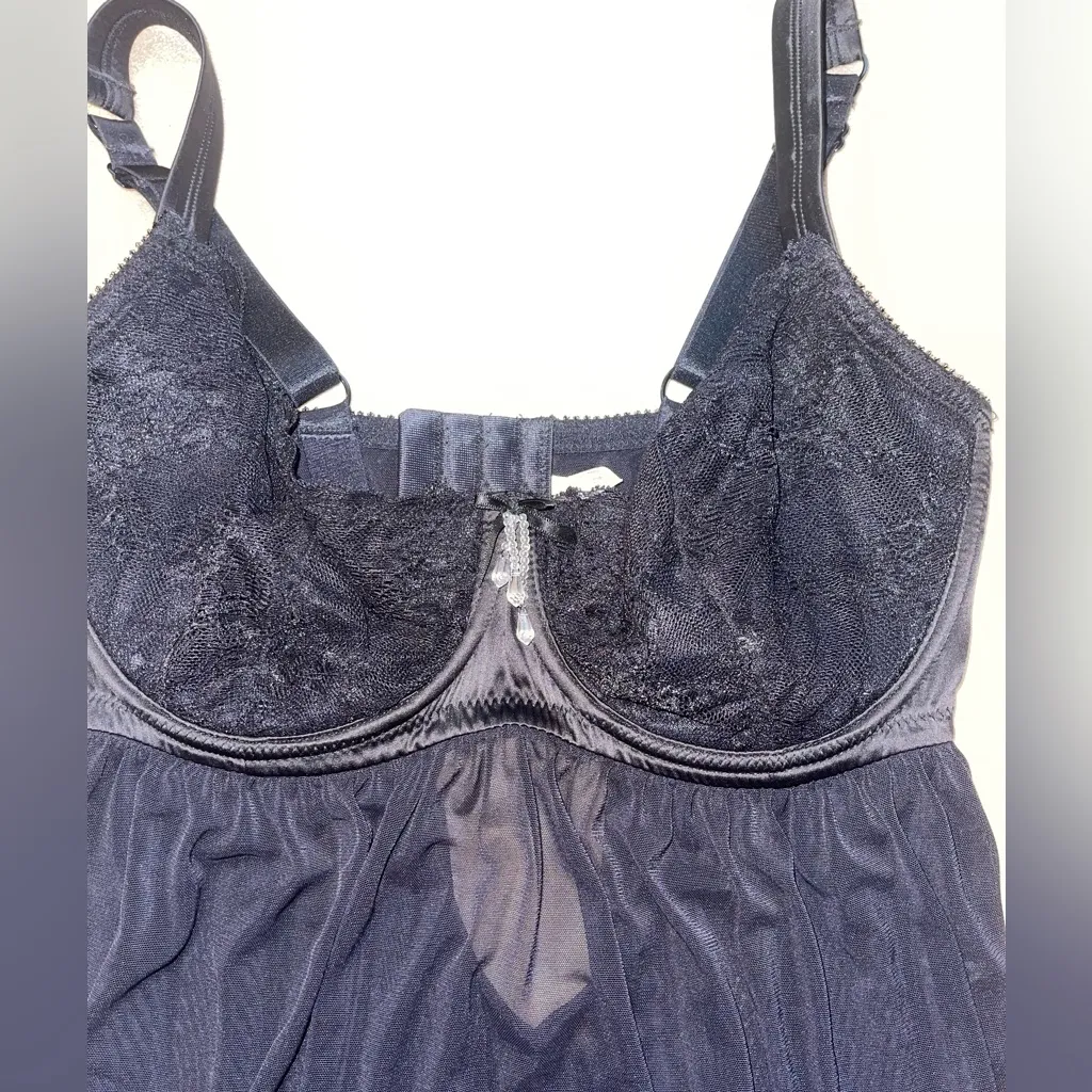 Parfait Black lace lingerie babydoll lingerie rhinestone chemise goth sexy M Size M - Image 3