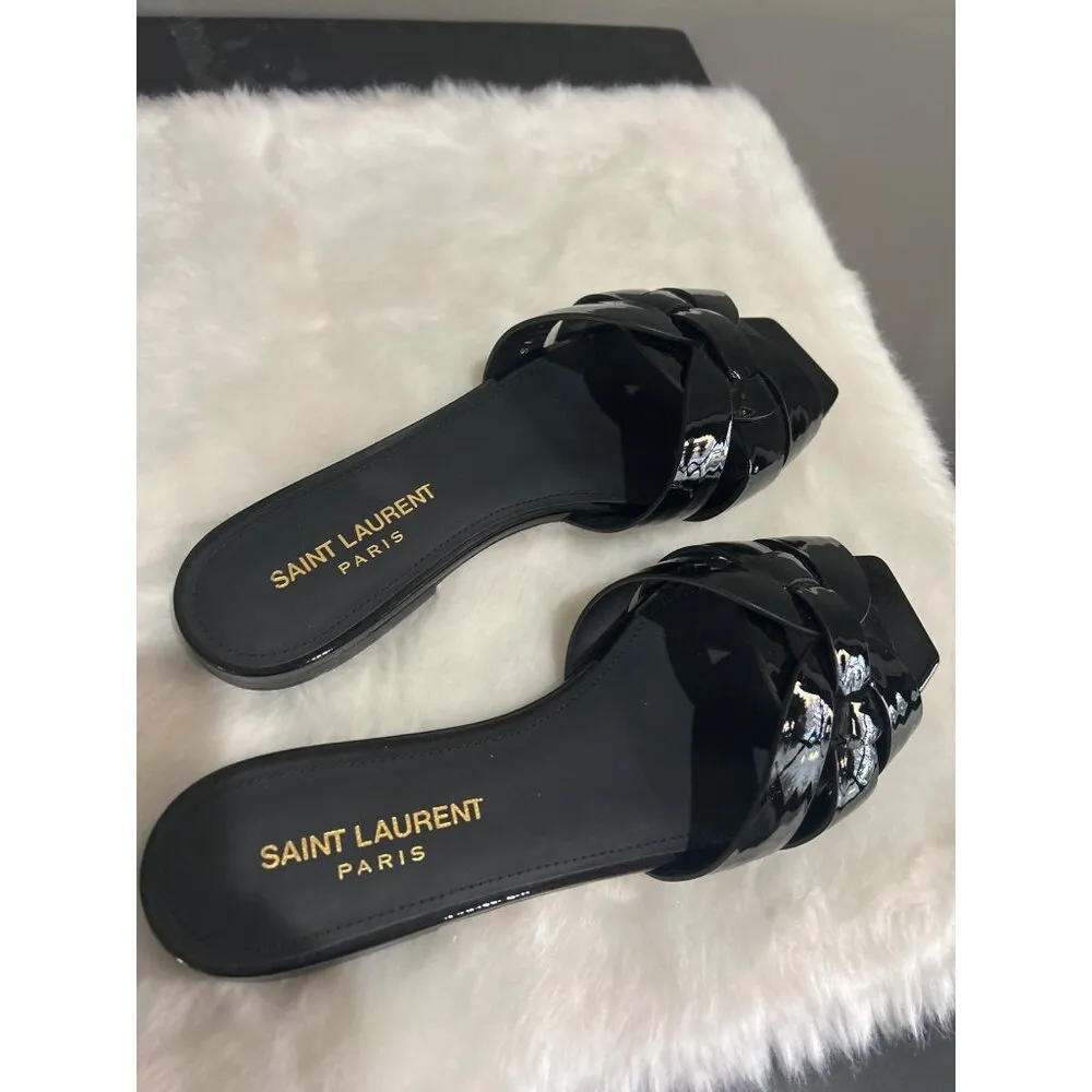Saint Laurent Tribute Mule Patent Leather Slide Sandals Black Womens Size 36 6 - Image 8