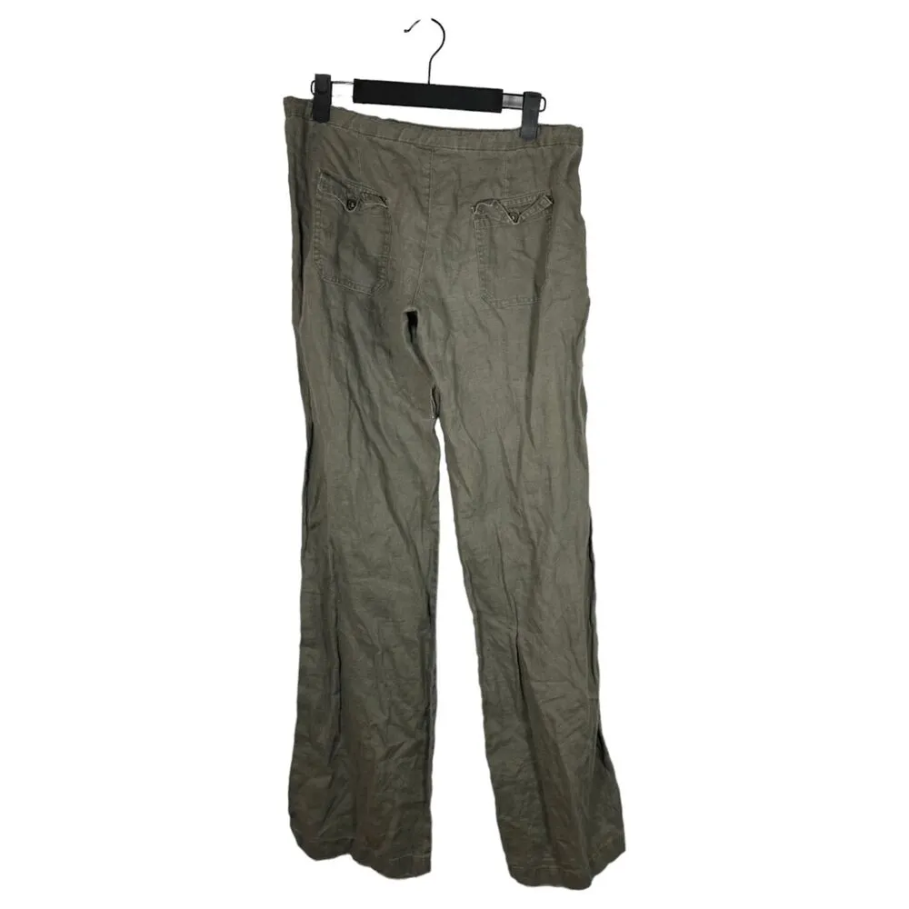 Melissa Odabash Green Flowy Drawstring Linen Pants Size Medium - Image 2