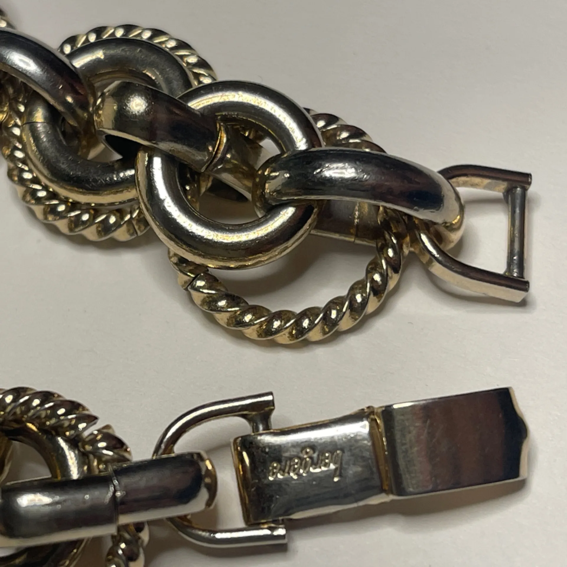 Signed Vintage BERGERE chain Bracelet Gold silver Tone circle link chain - Image 9