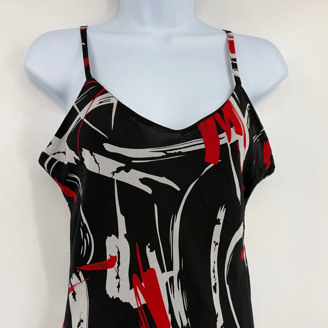 Aino Abstract Slip Dress Sz M Y2K Grunge Midi Art Print Indie Sleaze Club Edgy Black Size M - Image 3