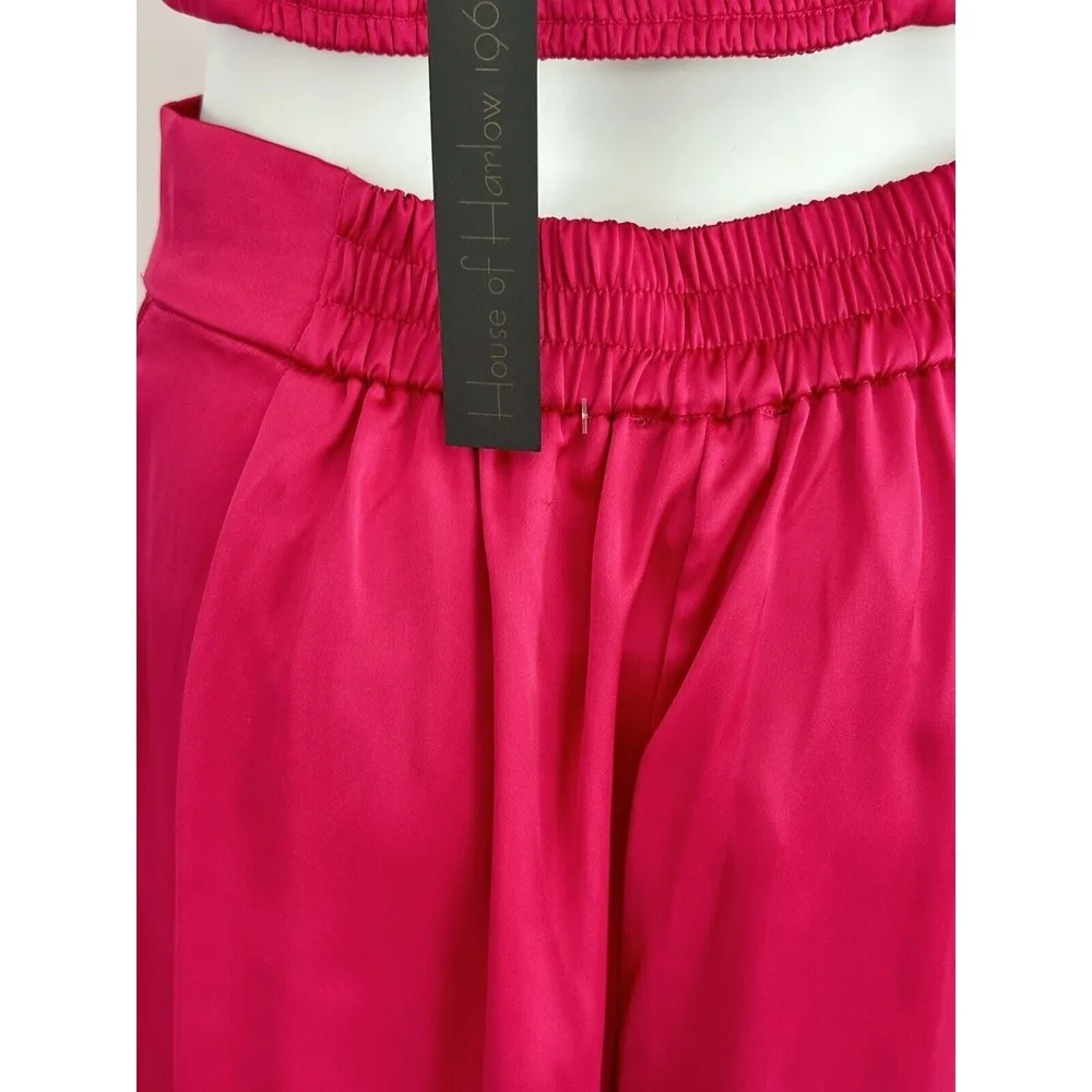 House of Harlow Satin Pants Crop Top SET S High Waist Elastic Back Pink NWT - Image 8