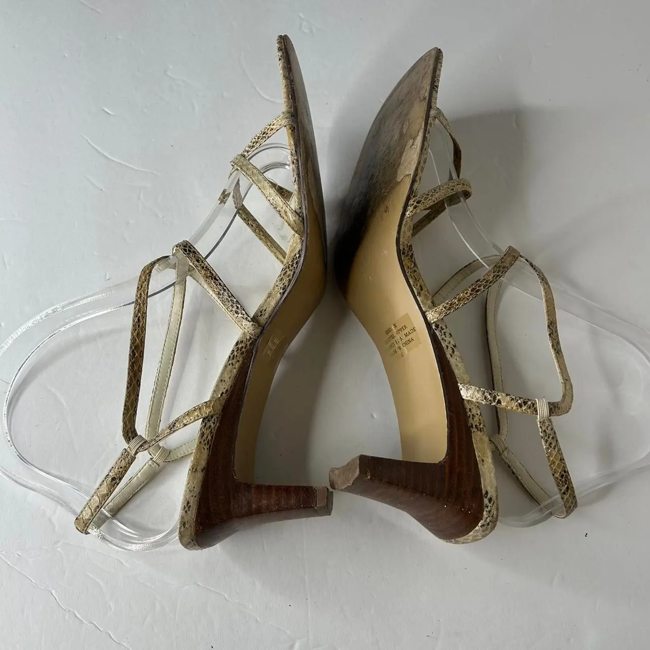 Vintage 90s 1990s Y2k 2000s Block Heel Square shoes leather sole  faux snake - Image 2