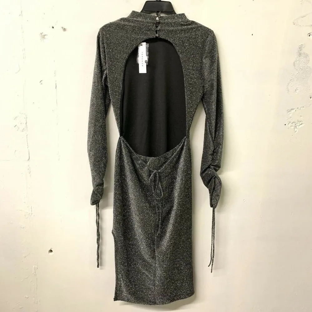 Topshop Womens Glitter Metallic Open Back Midi Cocktail Dress - Image 3
