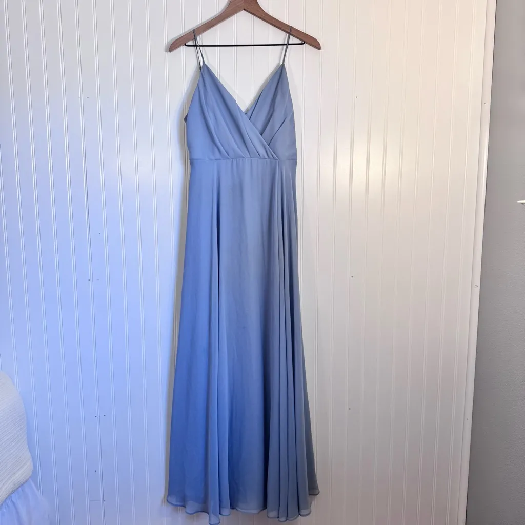 Birdy Grey Kaia Dress Chiffon Dusty Blue Maxi Dress Pockets Women’s Size Medium - Image 4