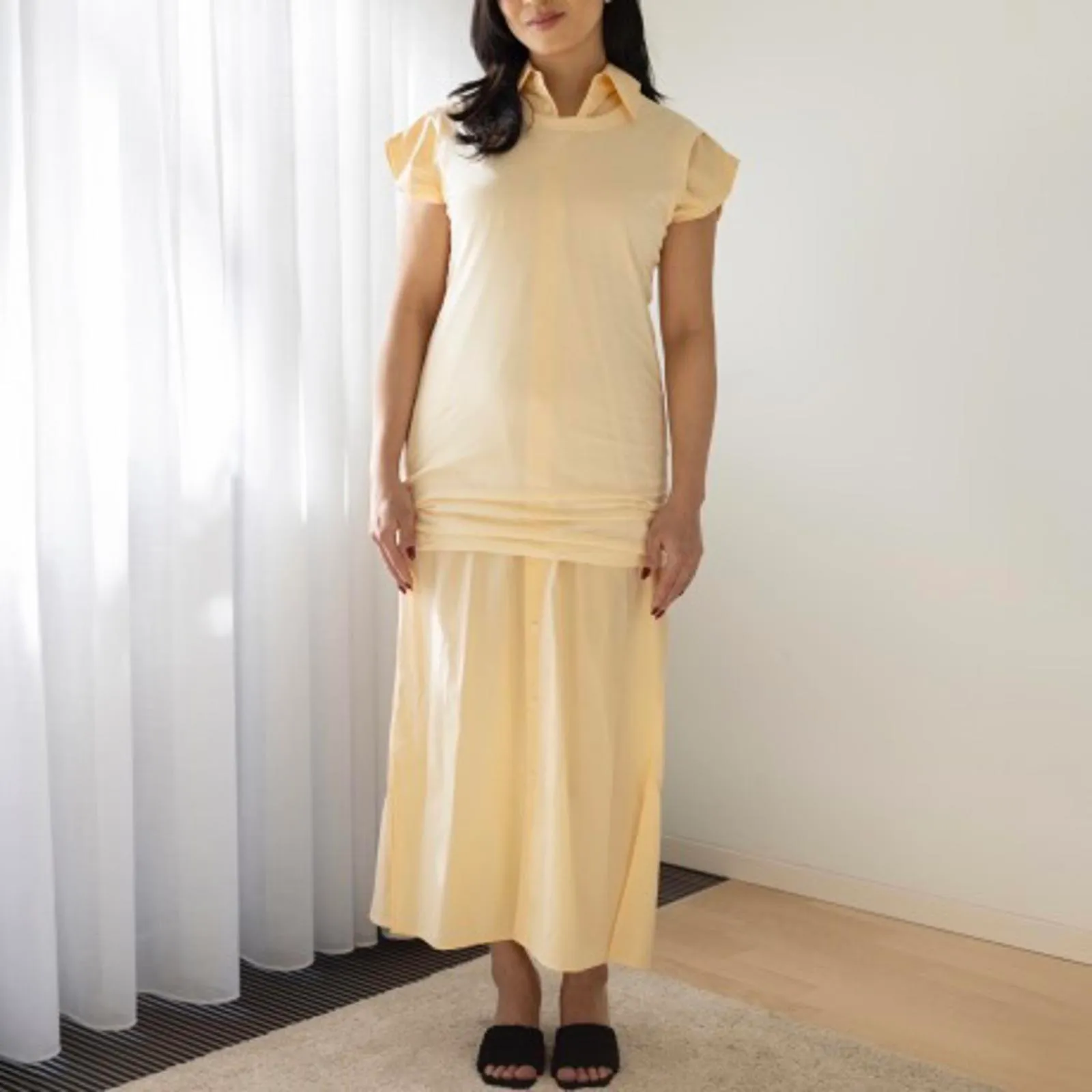 Uniqlo Cotton Sleeveless Midi Shirt Dress Light Orange NWT Large - Image 5