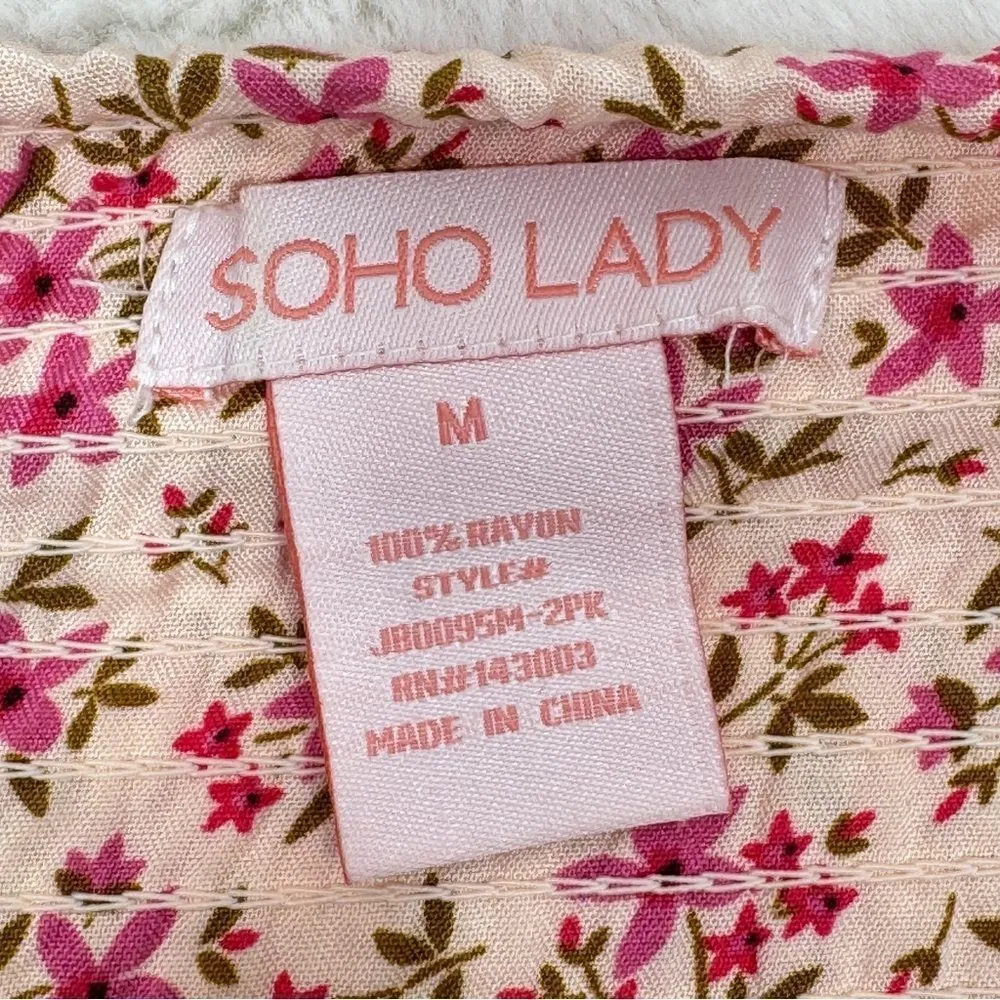 Soho Lady Floral Smocked High Waist Skort Shorts Pink Medium - Image 9