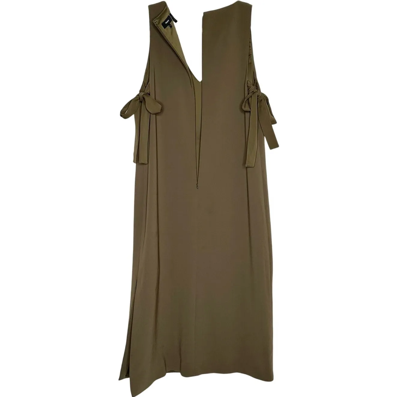 Theory Natia Modern Crepe Midi Dress Women's Olive Green Size 8 - Image 5