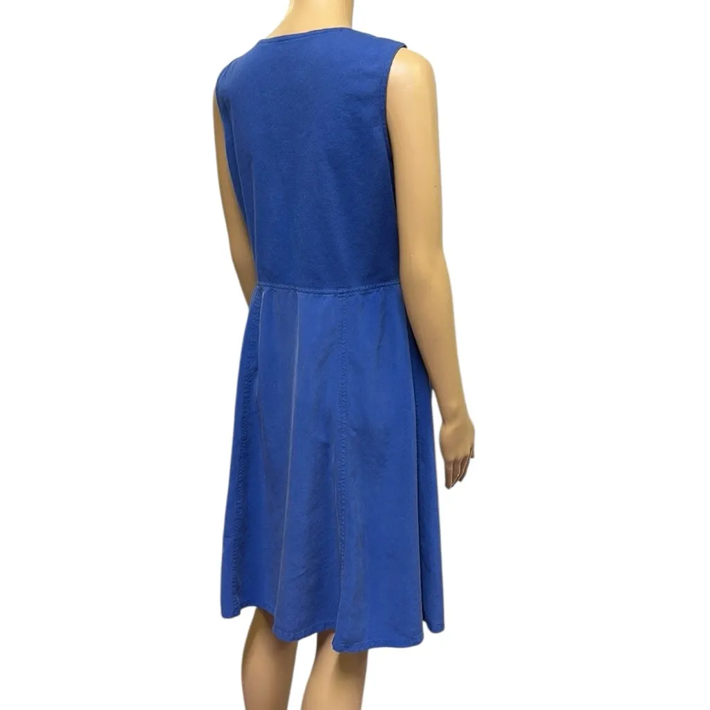 Vintage August Silk and Cotton Blue Button Front Sleeveless Midi Dress Womens 12 - Image 6