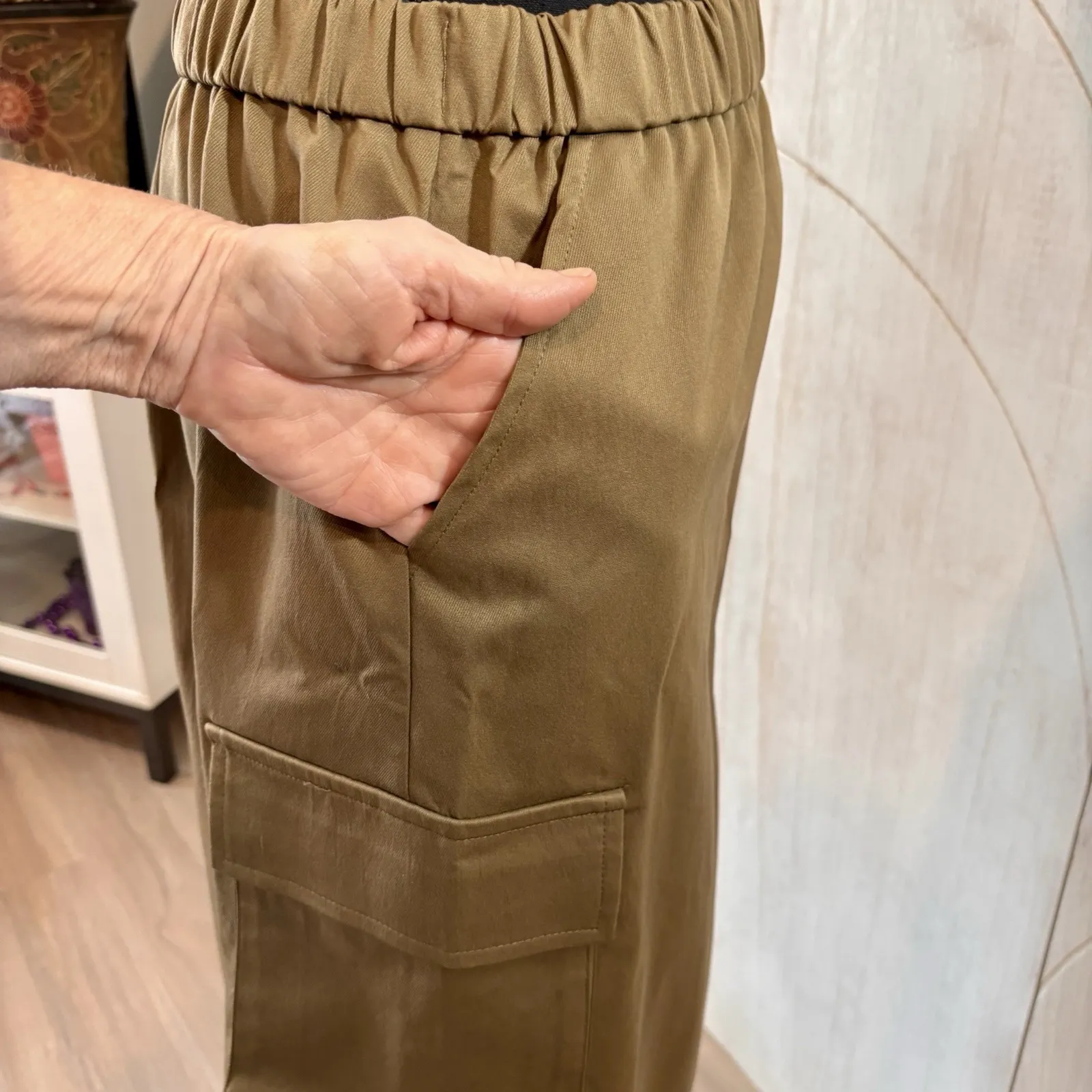 New FARORO Y2K Size Large Brown Cargo Balloon Skirt Elastic Waist Ruched Hem - Image 11