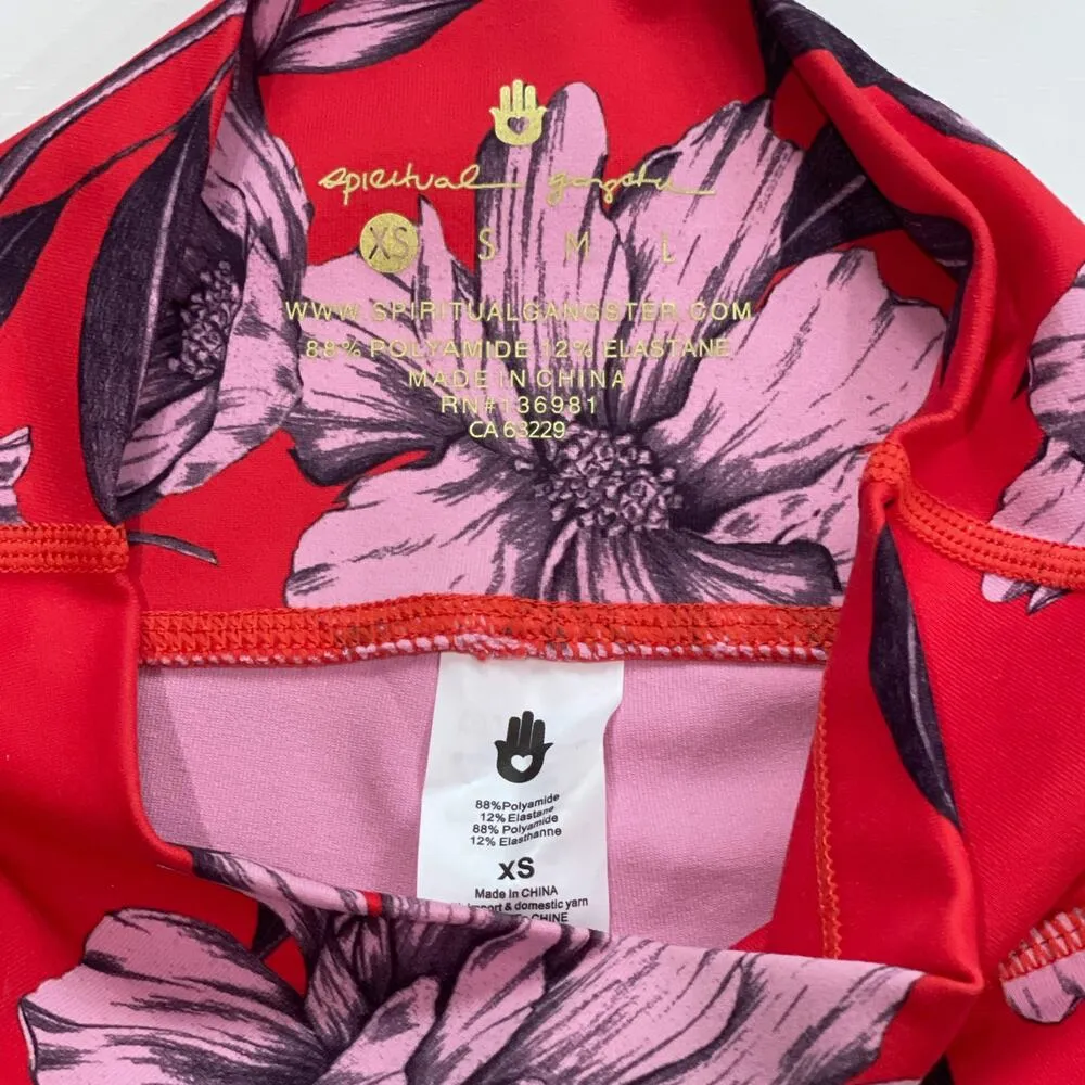 NEW Spiritual Gangster XS Perfect High Rise Waist Floral Leggings Red Pink Gym - Image 8