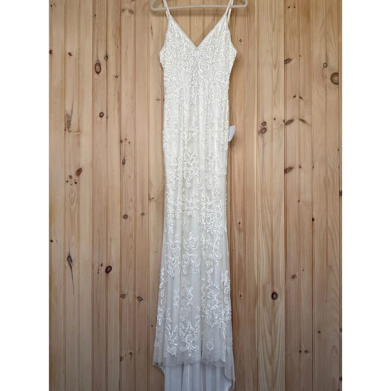 NWT Lulus Everlasting Passion White Sequin Beaded Backless Maxi Dress Bride Sz L - Image 2