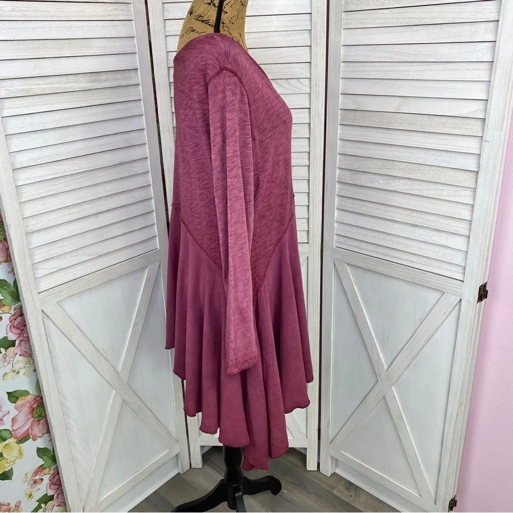 J. Bee Mixed Media Drop Waist Scarf Hem Knit Tunic Shirt Large Purple - Image 3